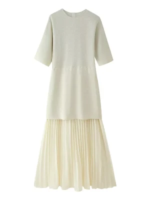 Women’s Knitted Patchwork Slim Dress with Pleats