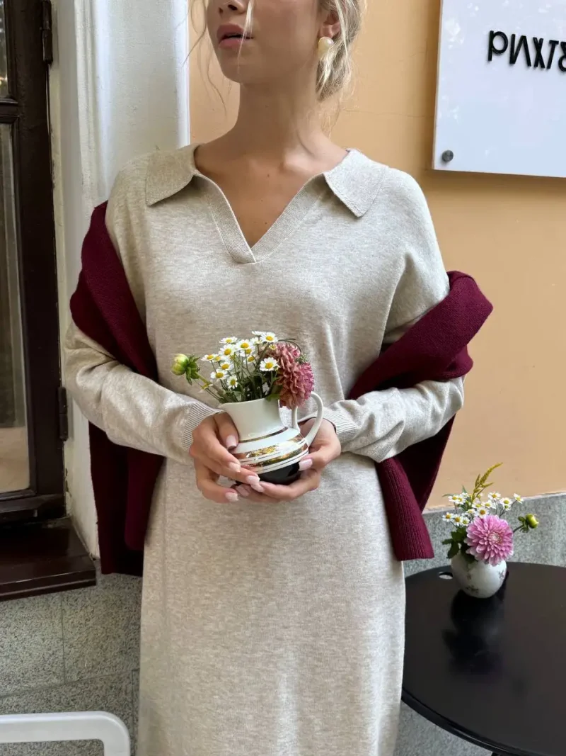 Elegant Knitted Sweater Dress Women Autumn 2025 - Image 3