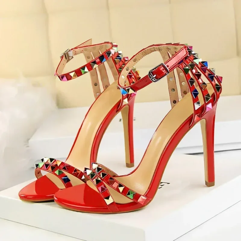 Colorful Rivet Gladiator High Heel Sandals - Image 2