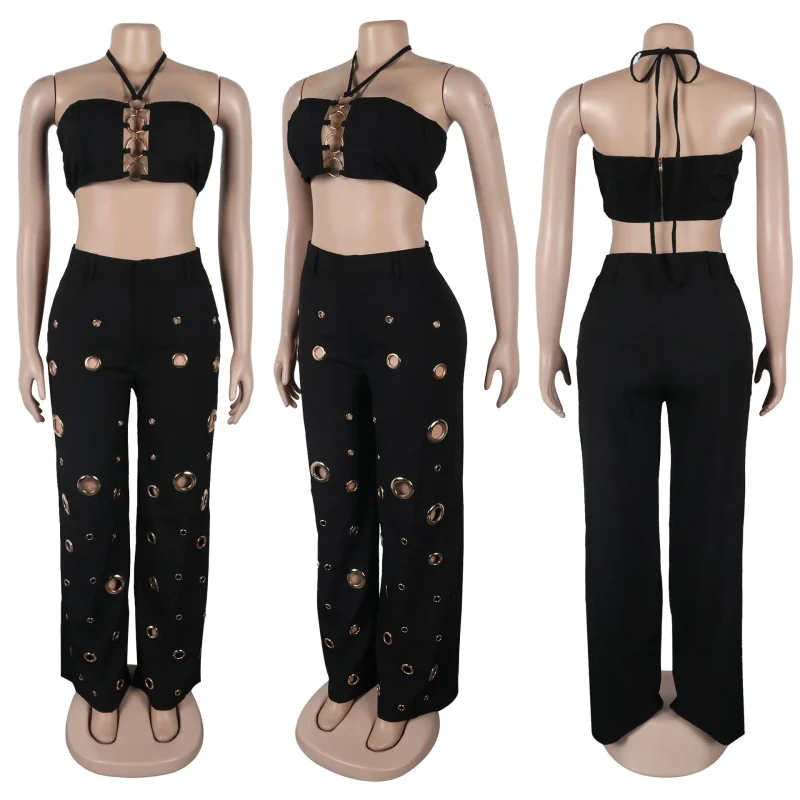 Women’s Sexy Halter Crop Set with Hollow Pants - Image 5