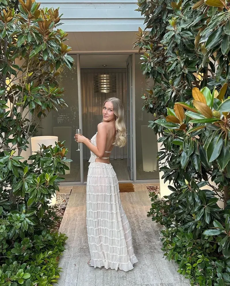 Halter Neck Skirt Set Backless Lace Up Top and Maxi Skirt - Image 3