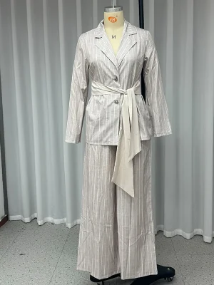 Women’s Striped Lace Up Top and Pants Set
