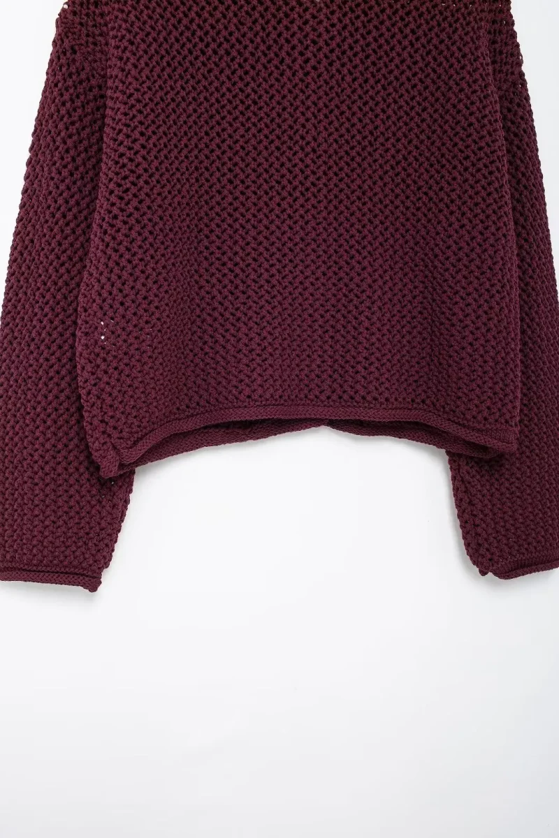 Wine Red Knit Cardigan Sweater for Women - Image 6
