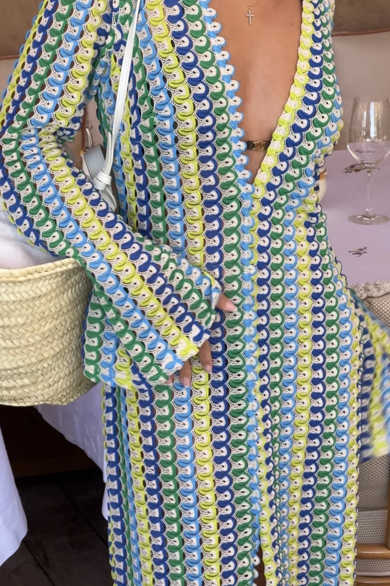 Colorful Stripe Crochet Maxi Dress Women - Image 5