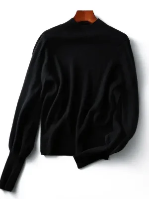 Women’s High Neck Lantern Sleeve Knit Sweater