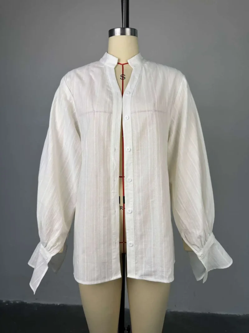 Women’s Oversized White Cotton Shirt Long Sleeve Basic Top - Image 5