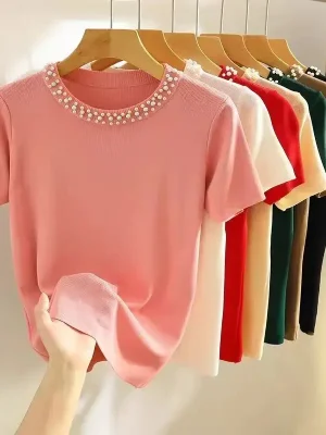 Women’s Slim Knit Beaded Summer Top