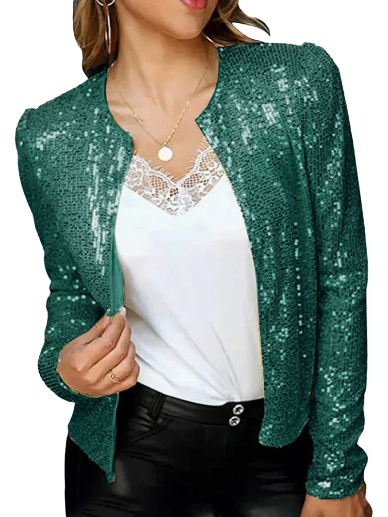 Sequin Open Front Jacket Long Sleeve Party Coat - Image 6
