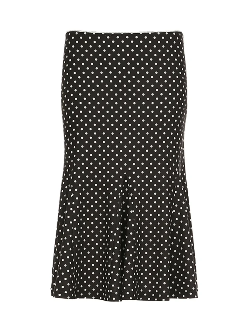 Dot Print Midi Skirt Low Waist Casual Spring Summer Style