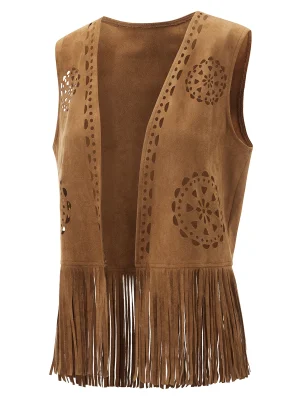 Fringe Faux Suede Vest Sleeveless Open Front
