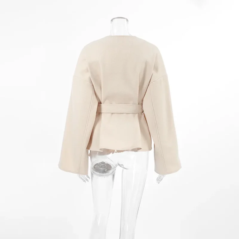Elegant Lace Up V-Neck Coat Long Sleeve Autumn Jacket - Image 6