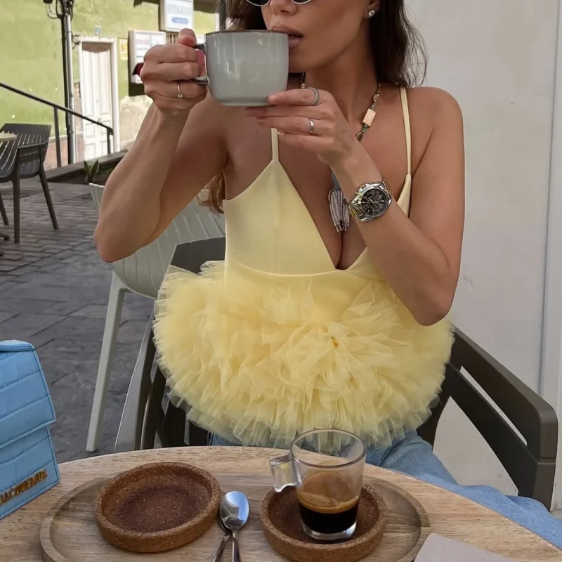 Lace Tiered Camisole V-Neck Backless Summer Top - Image 3
