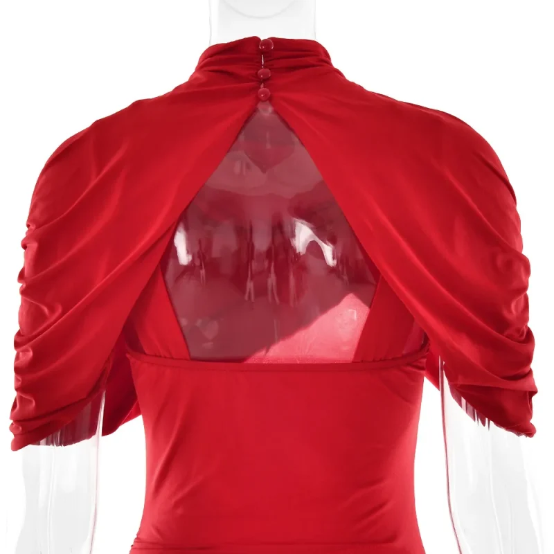 Backless Ruched Maxi Dress Turtleneck Slim Party Style - Image 6
