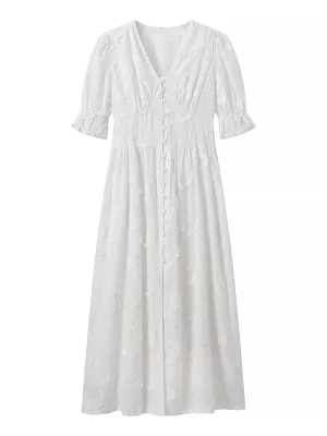 Women’s Elegant Embroidered V-Neck Long Dress