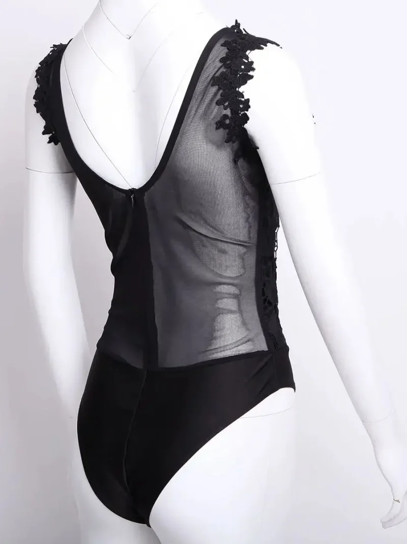 Lace Floral Bodysuit V Neck Sleeveless Bodycon - Image 5
