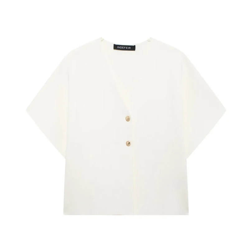 Women’s White Knitted Vest Top with V-Neck and Buttons - Image 4