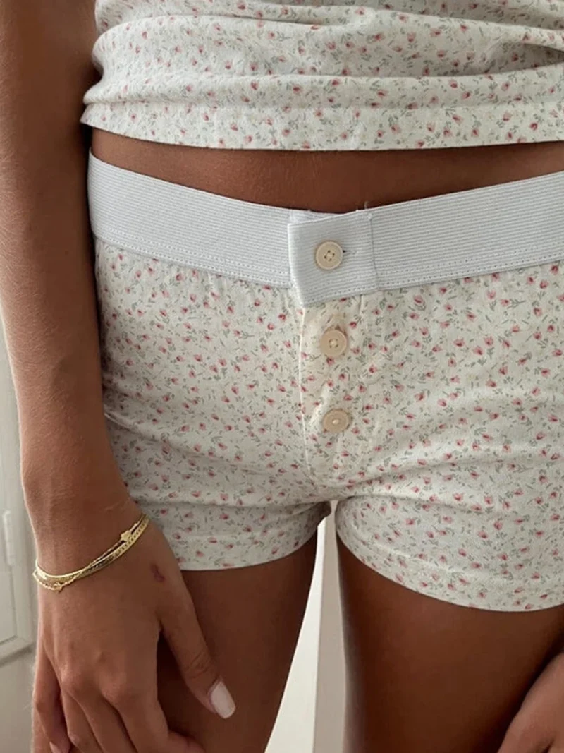 Low Waist Lounge Shorts Floral or Stripe Print - Image 2