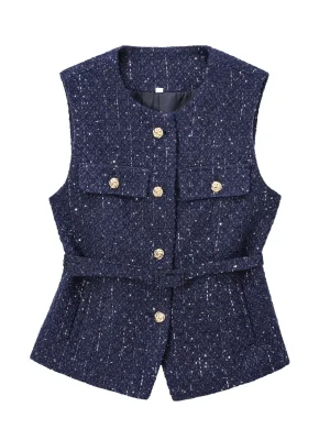 Sleeveless Sequin Vest Jacket