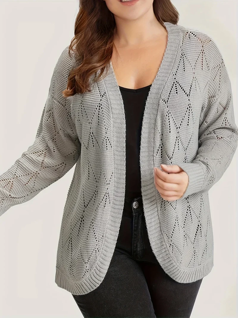 Plus Size Hollow Out Open Front Cardigan - Image 2