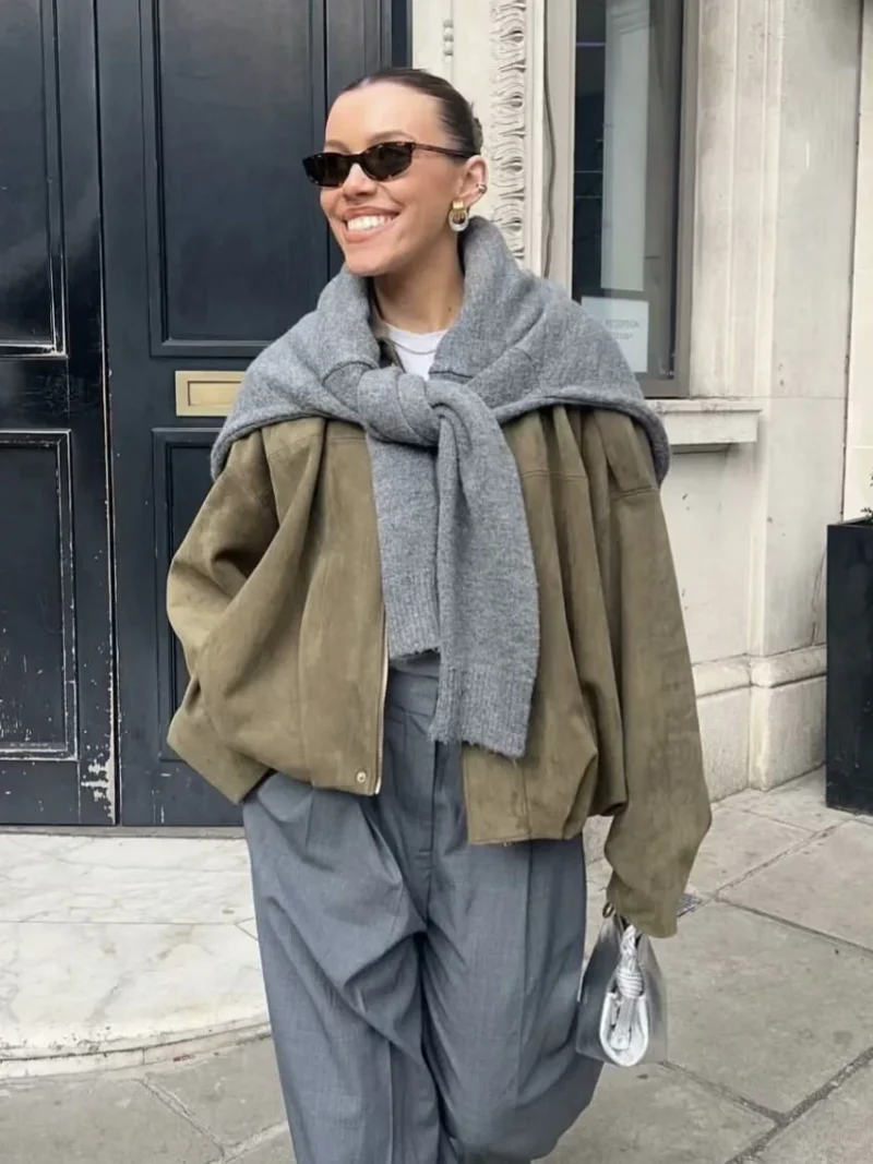 Vintage Style Bomber Coat for Women - Image 4