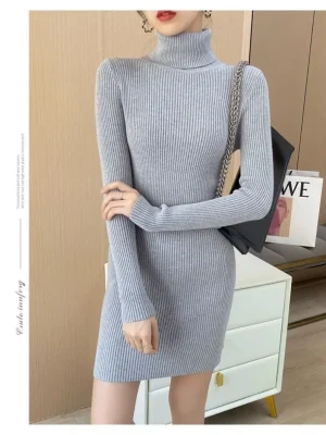 Autumn Knitted Turtleneck Bodycon Dress