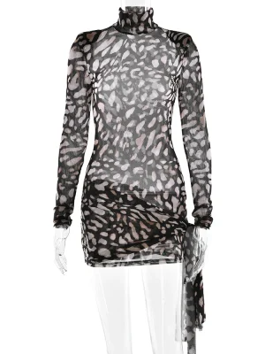 Leopard Print Sheer Bandage Dress Women