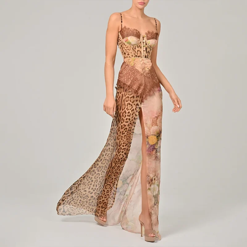 Women’s Leopard Print Maxi Dress Sleeveless Backless - Image 6