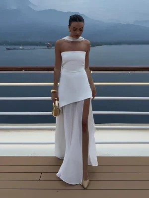 Women’s Strapless Mesh Split Dress