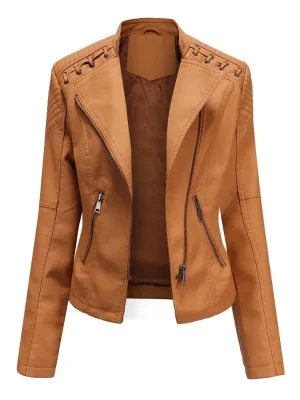 Slim Faux Leather Zip Jacket Spring Autumn Style