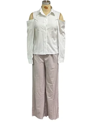 Women’s 2 Piece Set Office Fashion Shirt Top and Straight Pants