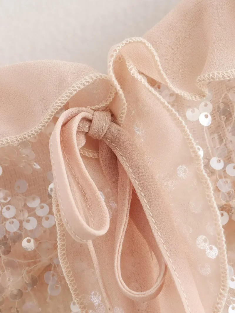 Women’s Chic Sequin Ruffle Chiffon Crop Top - Image 4