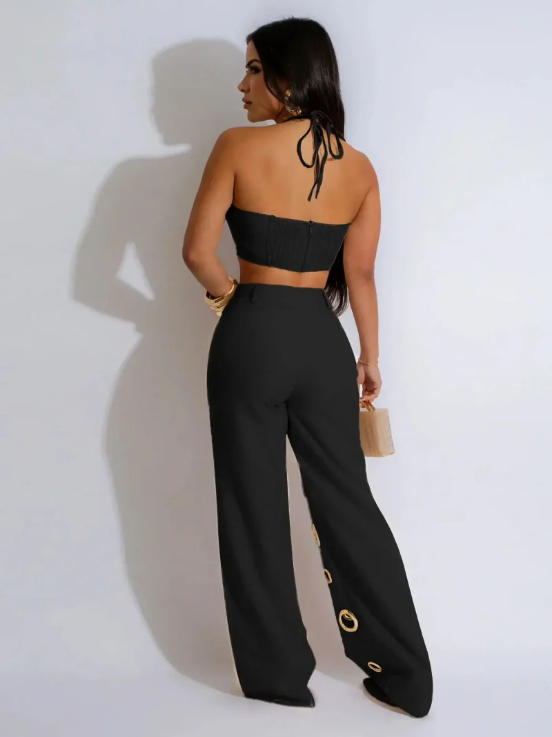 Women’s Sexy Halter Crop Set with Hollow Pants - Image 2