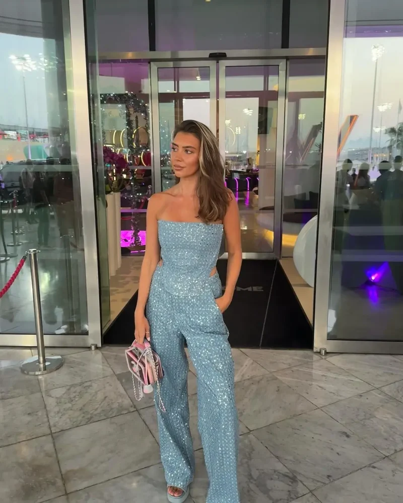 Strapless Crop Top and Wide Leg Pants Set - Image 3