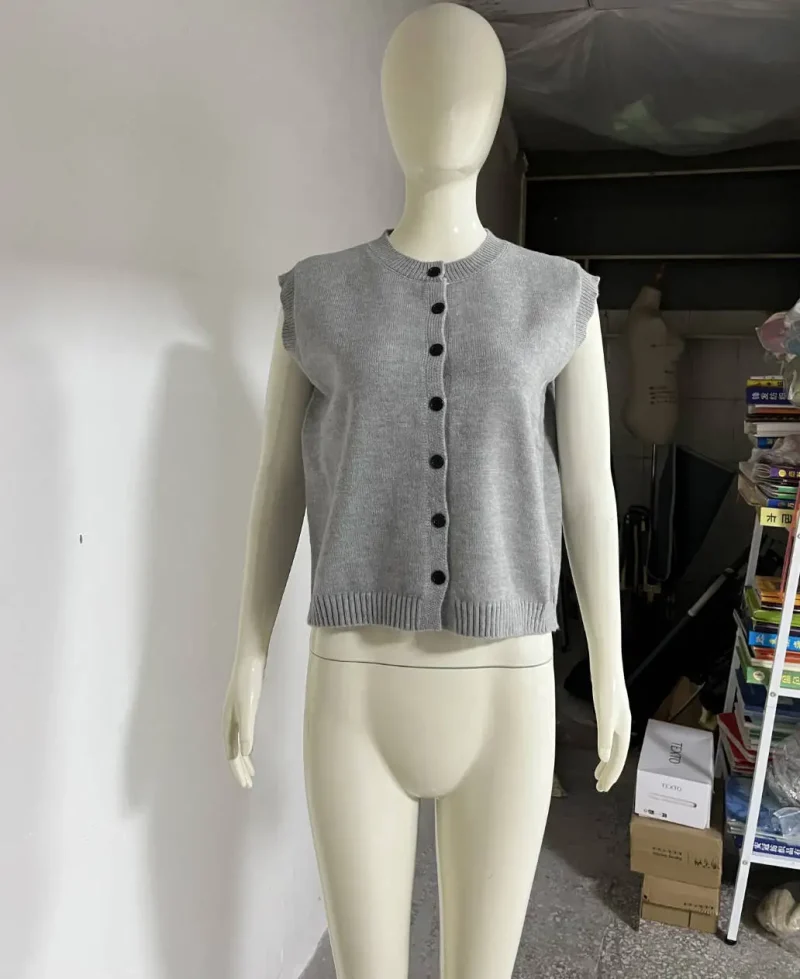 Women’s Knitted Sleeveless Vest Top with Buttons - Image 6