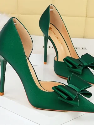 Women Wedding and Evening Pumps Silk Bow Stiletto Heels