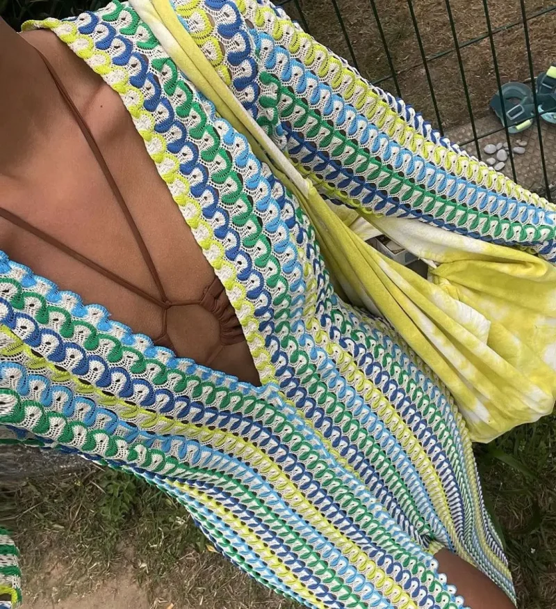 Colorful Stripe Crochet Maxi Dress Women - Image 6