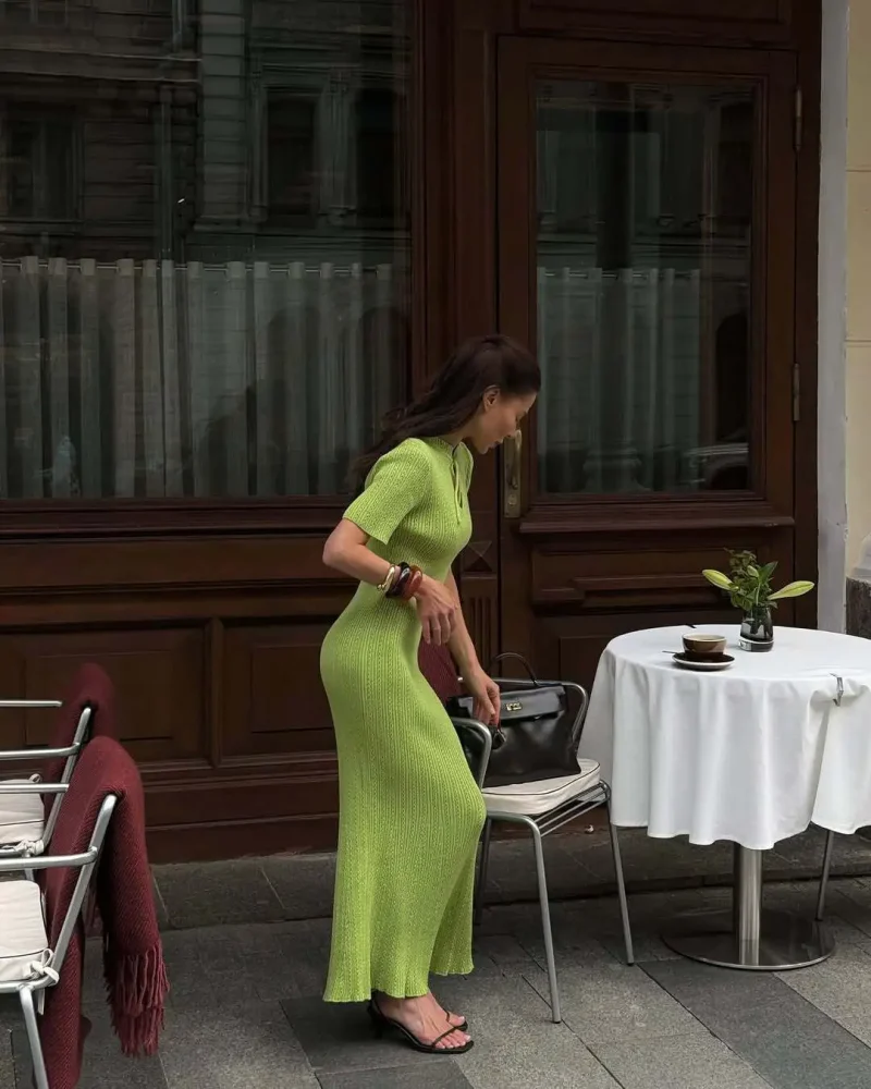 Green Knitted Maxi Dress Women Elegant Style - Image 5