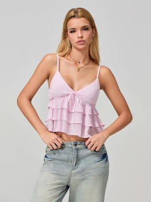 Ruffle Camisole Top Spaghetti Strap Babydoll Style