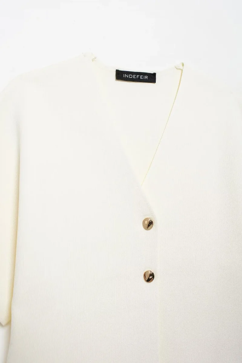 Women’s White Knitted Vest Top with V-Neck and Buttons - Image 6