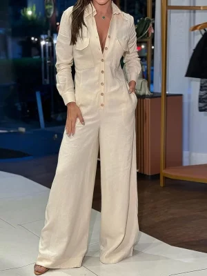 Women’s Long Sleeve Wide Leg Jumpsuit