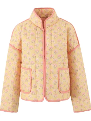 Printed Quilted Cotton Jacket High Neck Loose Fit Coat