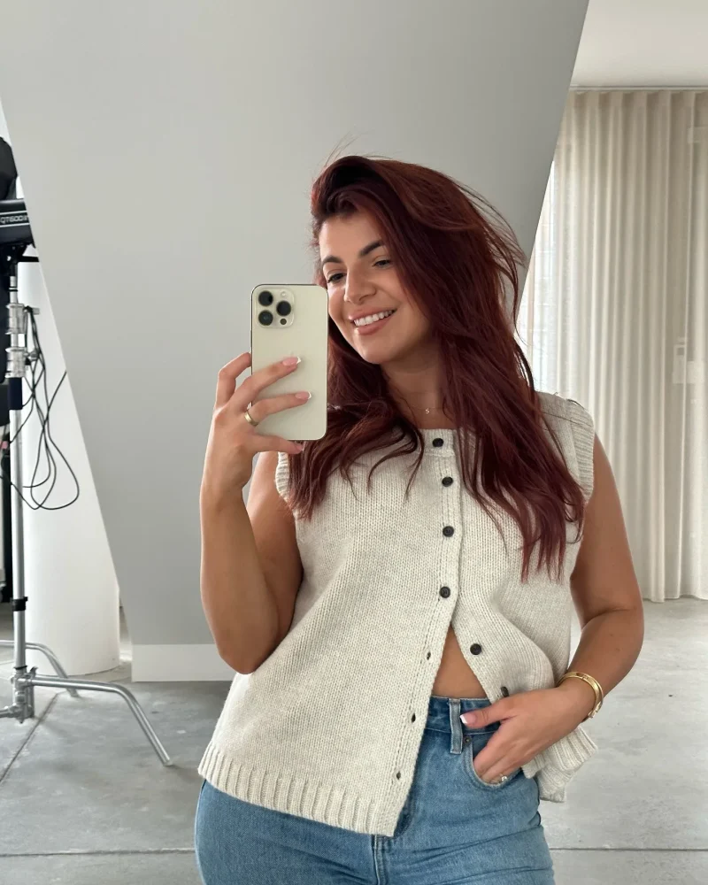 Women’s Knitted Sleeveless Vest Top with Buttons - Image 3