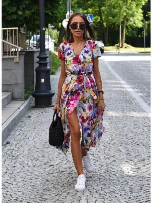 Printed V-Neck Summer Dress