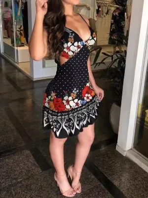 Women’s Hollow Out Print Camisole Dress