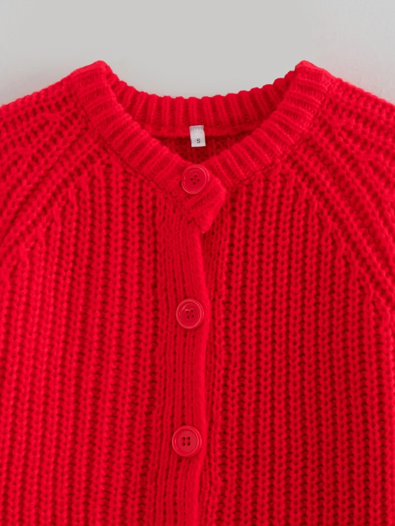 Women’s Red Knitted Cardigan Sweater with Buttons - Image 6
