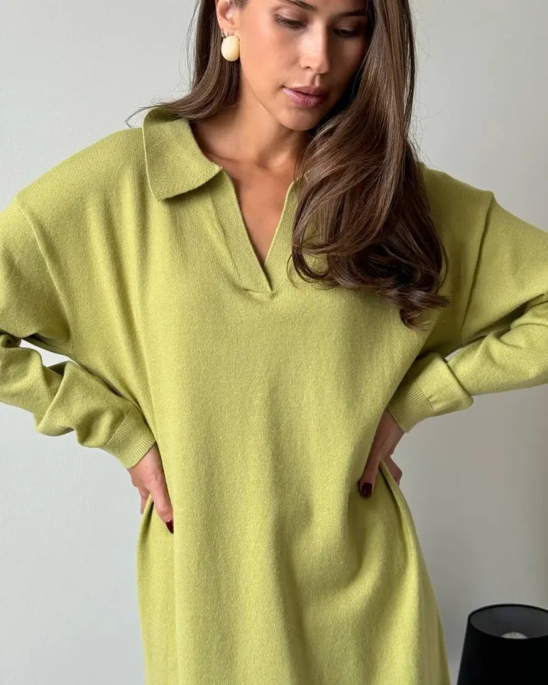 Elegant Knitted Sweater Dress Women Autumn 2025
