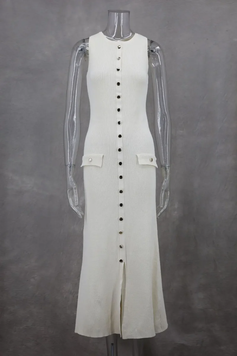 sleeveless Knitted Long Dress O-Neck Slim Fit - Image 6