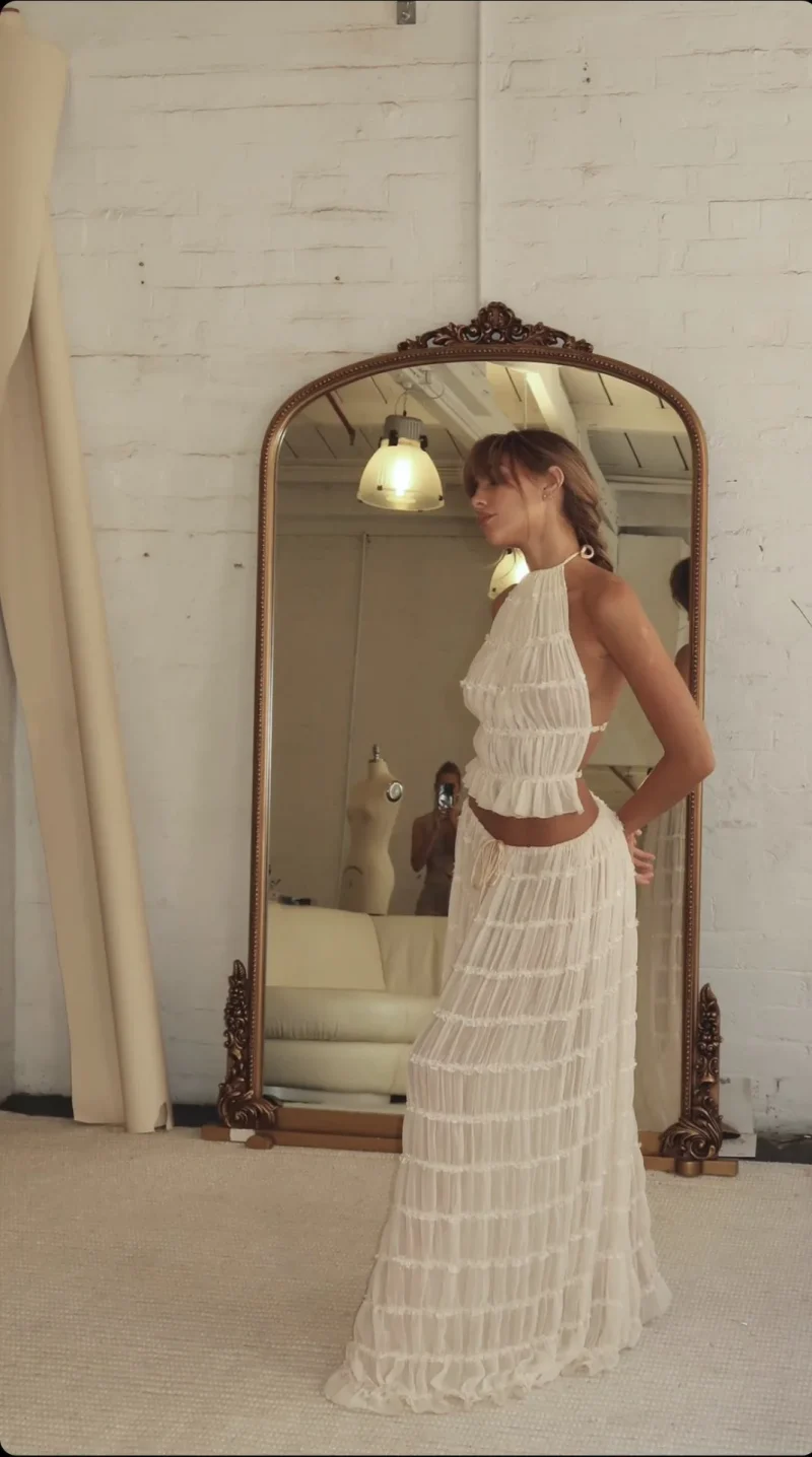 Halter Neck Skirt Set Backless Lace Up Top and Maxi Skirt - Image 4