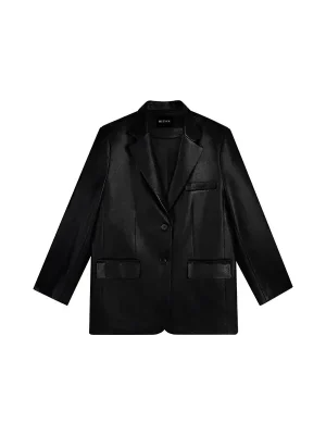 Women’s Black PU Leather Blazer Jacket