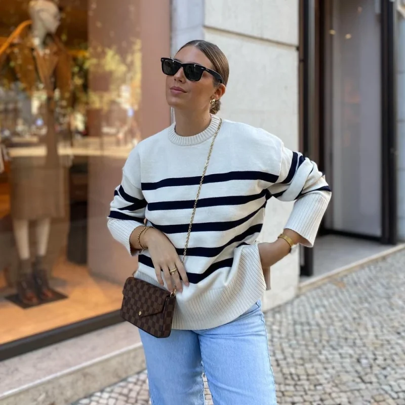 Women’s Oversized Striped Knit Pullover Sweater - Image 4